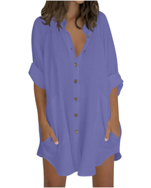 Vanessa Women's Summer Tunic – Oversized Linen Cotton Shirt with 3/4 Sleeves