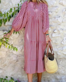 Rina Women's Boho Dress – Floral Print, V-Neck & Flowing Puff Sleeves Summer