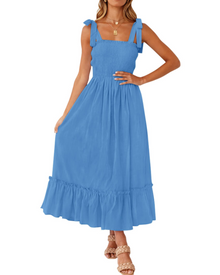 Willow Robe Maxi Women’s Summer – Thin Straps, Square Neck & Ruffles