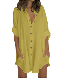 Vanessa Women's Summer Tunic – Oversized Linen Cotton Shirt with 3/4 Sleeves