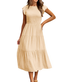 Plinky Women's Dress – Summer Dress with Ruffles, Elastic Waist, A-Line, Mid-Length