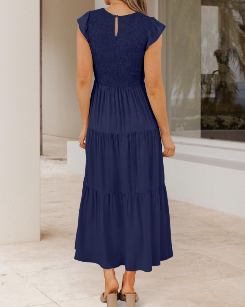 Gemma Midi Dress for Women Summer – Smocked Waist Flounced Sleeves