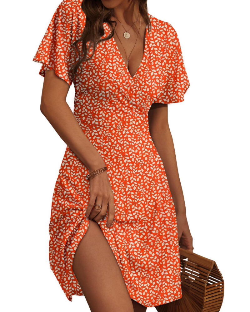 Faith Midi Summer Dress for Women – Wrap V-Neck with Ruffled Sleeves
