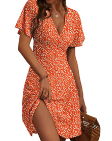 Faith Midi Summer Dress for Women – Wrap V-Neck with Ruffled Sleeves
