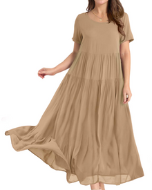 Rina Maxi Dress for Women – Bohemian Floral Cotton Dress with Round Neck & Pockets Summer