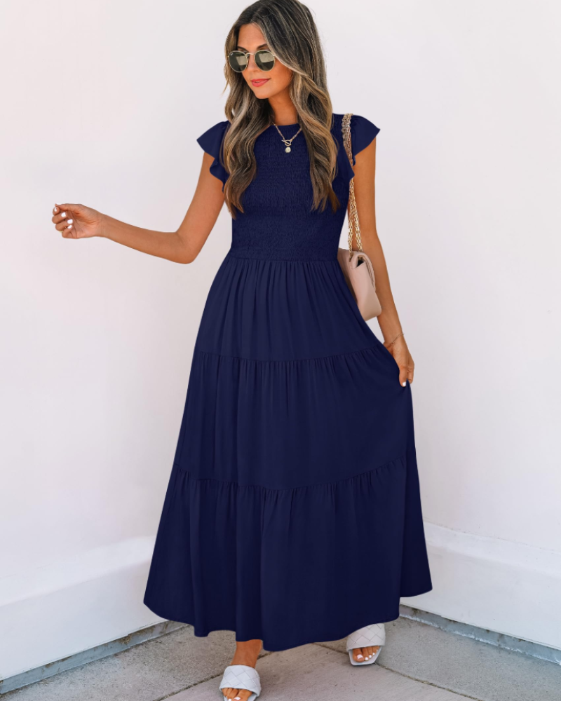 Gemma Midi Dress for Women Summer – Smocked Waist Flounced Sleeves