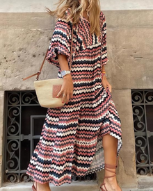Rina Women's Boho Dress – Floral Print, V-Neck & Flowing Puff Sleeves Summer