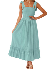 Willow Robe Maxi Women’s Summer – Thin Straps, Square Neck & Ruffles