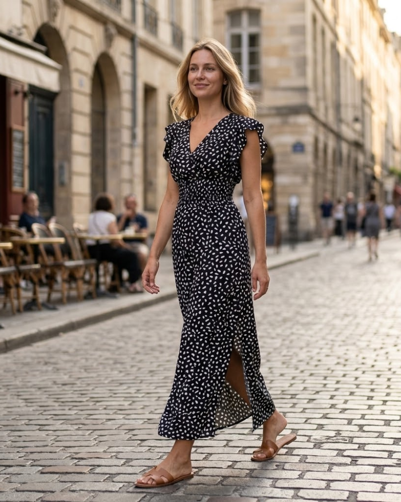 Emma Maxi Dress for Women – Floral Dress with V-Neck, Ruffles, High Waist, Bohemian Summer Style