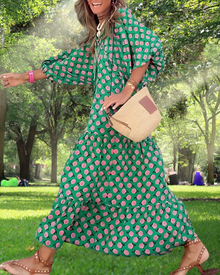 Rina Women's Boho Dress – Floral Print, V-Neck & Flowing Puff Sleeves Summer