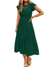 Gemma Midi Dress for Women Summer – Smocked Waist Flounced Sleeves