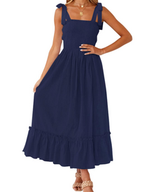 Willow Robe Maxi Women’s Summer – Thin Straps, Square Neck & Ruffles