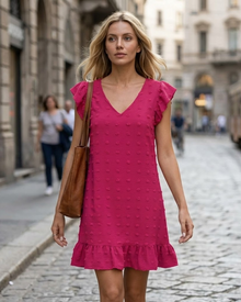 Chloé Women's Dress – Midi Dress V-Neck Short Sleeves Ruffles A-Line Cut Summer