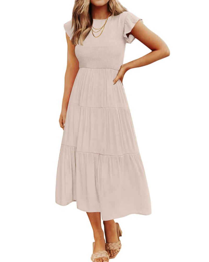 Gemma Midi Dress for Women Summer – Smocked Waist Flounced Sleeves