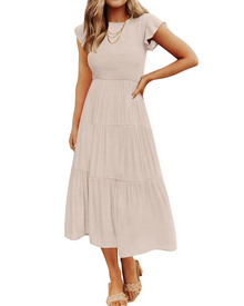 Gemma Midi Dress for Women Summer – Smocked Waist Flounced Sleeves