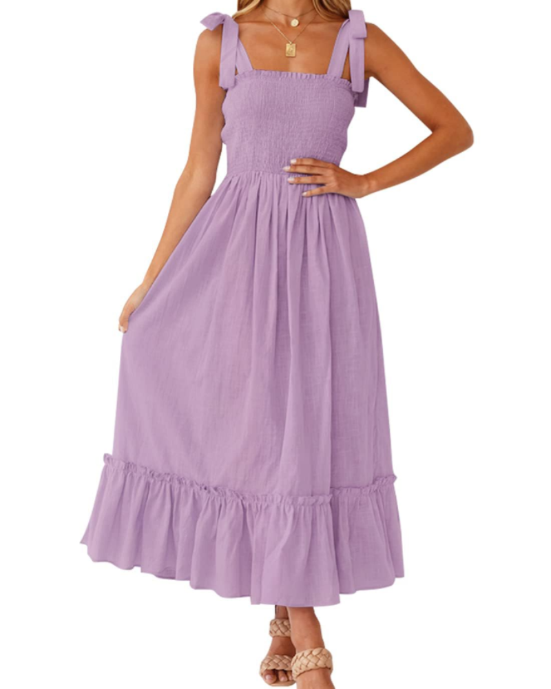 Willow Robe Maxi Women’s Summer – Thin Straps, Square Neck & Ruffles