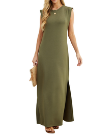 Erin Maxi Dress for Women Summer – Sleeveless Round Neck with Slit & Pockets