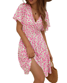 Faith Midi Summer Dress for Women – Wrap V-Neck with Ruffled Sleeves