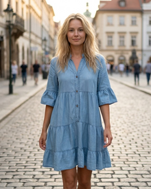 Sophie Bohemian Shirt Dress for Women – Short Flowing Dress with V-Neck and Short Sleeves