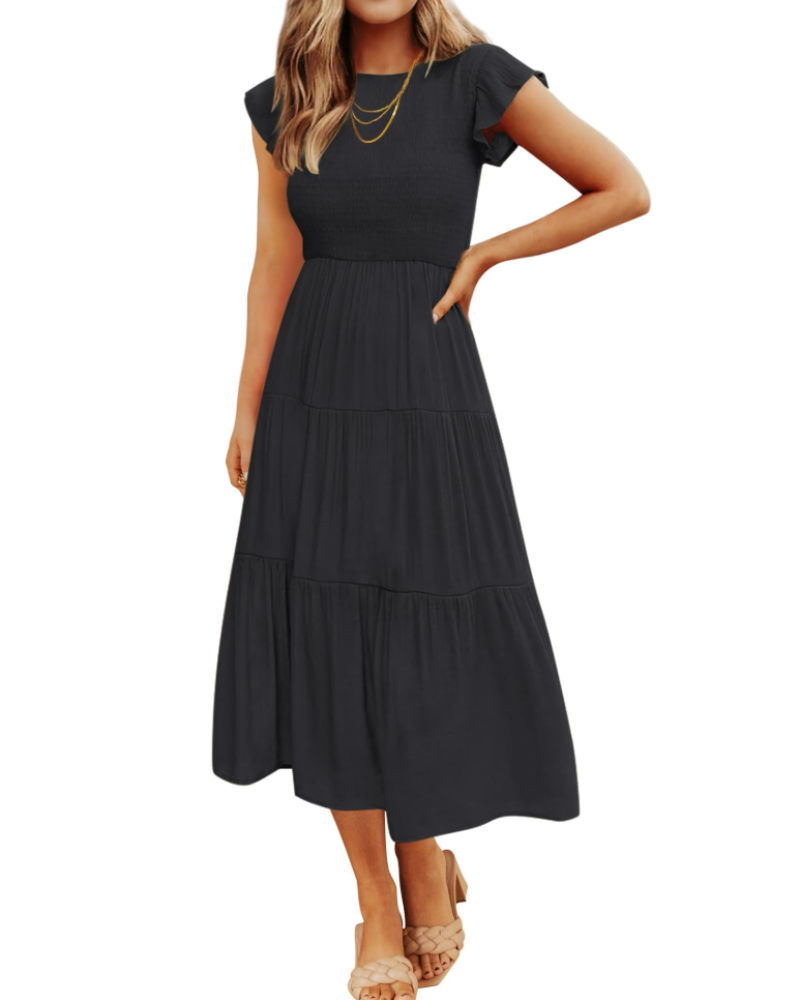 Gemma Midi Dress for Women Summer – Smocked Waist Flounced Sleeves