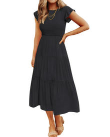 Gemma Midi Dress for Women Summer – Smocked Waist Flounced Sleeves