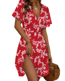 Faith Midi Summer Dress for Women – Wrap V-Neck with Ruffled Sleeves