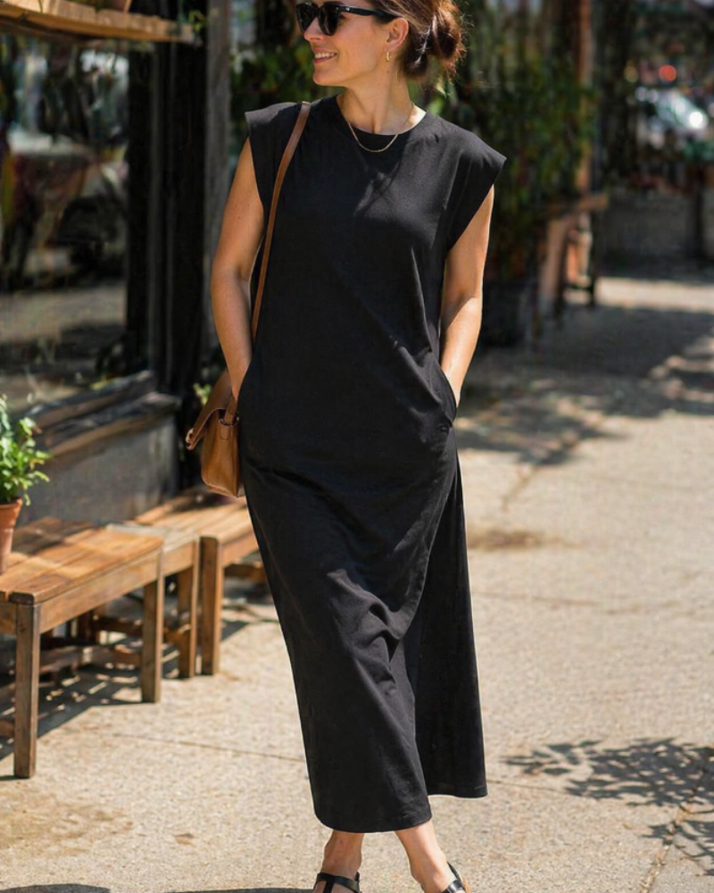 Tulip Long Dress for Women – Sleeveless, Round Neck & Pockets, Elegant Flowing Summer