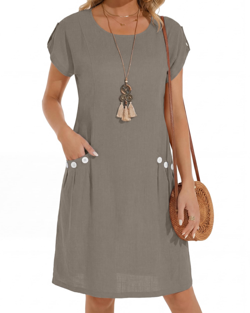 Joyce Women's Dress – Midi A-Line Dress with Round Neck and Pockets, Casual Summer