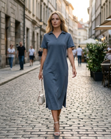 Claire Maxi Polo Dress for Women – Elegant Wrinkle-Free Dress with Pockets, Comfortable Summer Wear