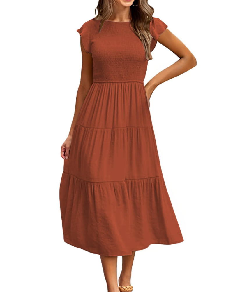 Plinky Women's Dress – Summer Dress with Ruffles, Elastic Waist, A-Line, Mid-Length