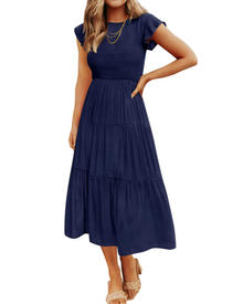 Gemma Midi Dress for Women Summer – Smocked Waist Flounced Sleeves