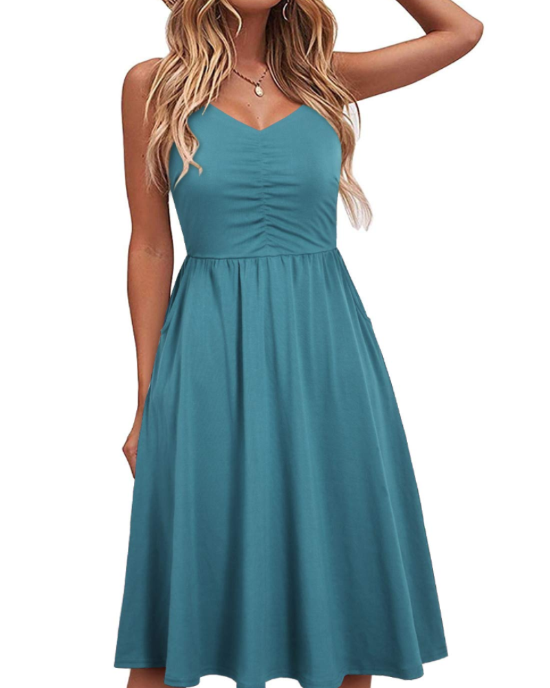 Reese Women's Summer Robe – Adjustable Straps, Ruched Waist & Pockets