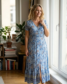 Vernelie Women's Maxi Dress – Buttoned Floral Dress, Flowing Fit & Romantic Style
