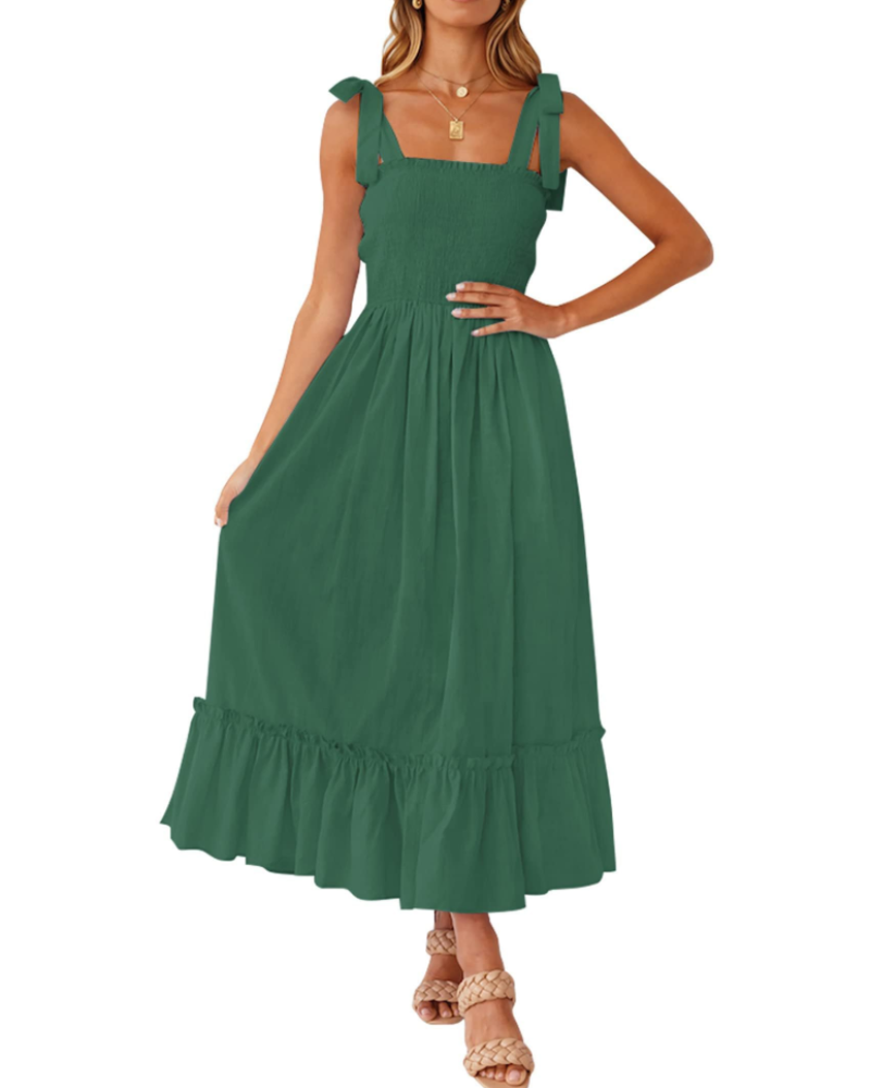 Willow Robe Maxi Women’s Summer – Thin Straps, Square Neck & Ruffles