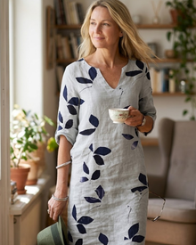 Madie Elegant Women's Dress – Flowing Leaf Print Dress, Flattering Fit & Comfort