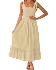 Willow Robe Maxi Women’s Summer – Thin Straps, Square Neck & Ruffles