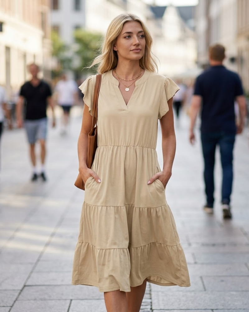 Mila Midi Dress for Women – V-Neck Sleeveless Dress with Ruffles and Pockets Summer