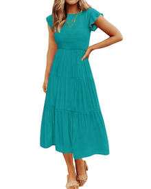 Gemma Midi Dress for Women Summer – Smocked Waist Flounced Sleeves