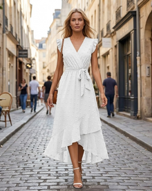 Bohemian Moon Dress for Women – Long Flowing Dress with V-Neck and Ruffled Sleeves