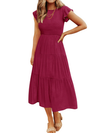Gemma Midi Dress for Women Summer – Smocked Waist Flounced Sleeves