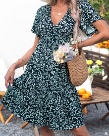 Faith Midi Summer Dress for Women – Wrap V-Neck with Ruffled Sleeves