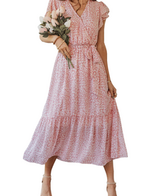 Anita Maxi Dress for Women – Bohemian Floral Dress with V-Neck, Ruffles, Belt, Summer
