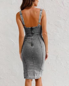 Maisie Women's Jean Robe – Midi Bodycon with Adjustable Straps & Slit