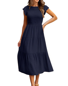 Plinky Women's Dress – Summer Dress with Ruffles, Elastic Waist, A-Line, Mid-Length