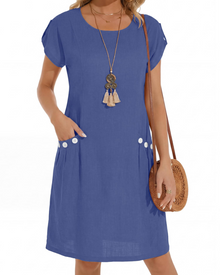 Joyce Women's Dress – Midi A-Line Dress with Round Neck and Pockets, Casual Summer