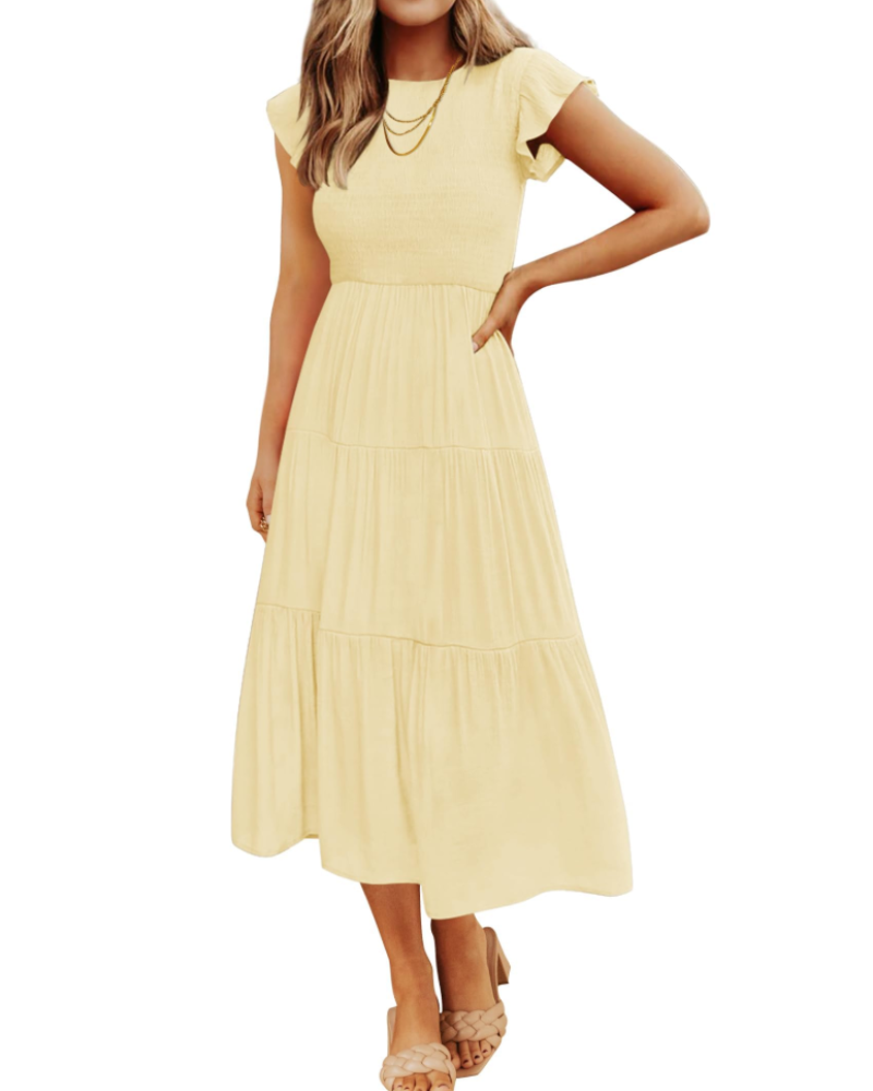 Gemma Midi Dress for Women Summer – Smocked Waist Flounced Sleeves