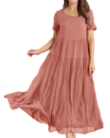 Rina Maxi Dress for Women – Bohemian Floral Cotton Dress with Round Neck & Pockets Summer