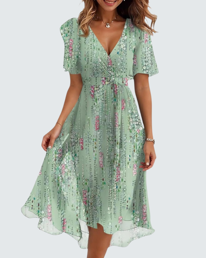 Cristina Women's Midi Floral Dress – V-Neck Wrap, Belted Waist, Chiffon