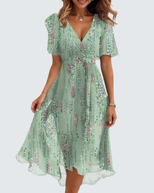 Cristina Women's Midi Floral Dress – V-Neck Wrap, Belted Waist, Chiffon