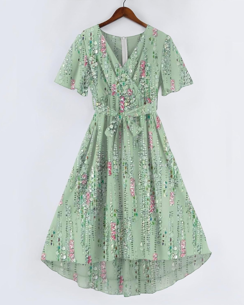 Cristina Women's Midi Floral Dress – V-Neck Wrap, Belted Waist, Chiffon